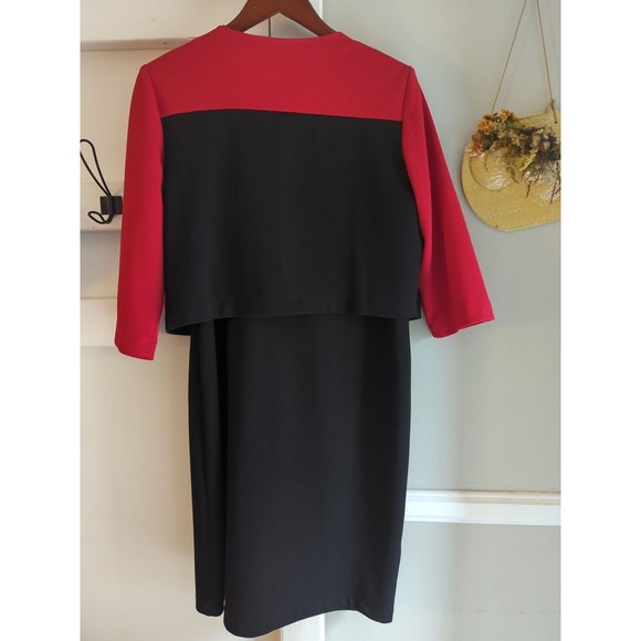 Vintage Danny & Nicole Women's 16P Red & Black Dress Suit Set Cropped Jacket - Picture 5 of 11